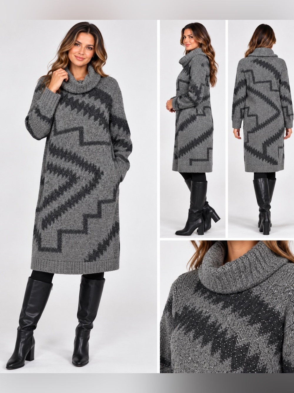 Pendleton 80% Lambswool Geometric Cowl Neck Longline Sweater L NWT
